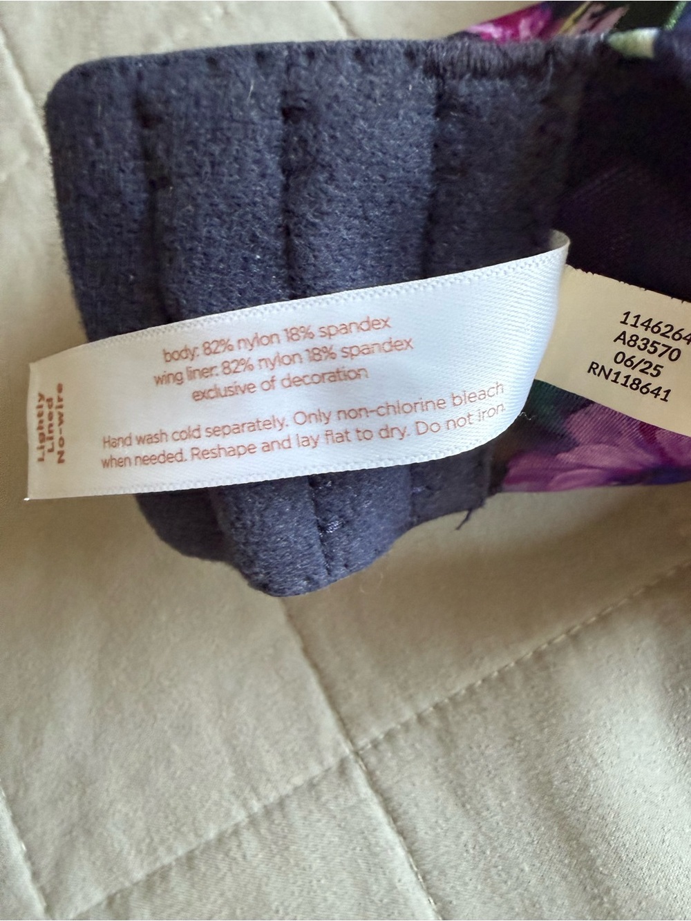 Cacique Floral Wireless Bra - Black with Purple & Pink Blooms - 42C Like New - Picture 7 of 7